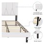 King Bed Frame, White, Upholstered Wooden Slat Bed Frame with Headboard, Easy Assembly, Underbed Storage, No Box Spring Needed 150 200 Image 3