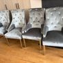 x6 Luxury Plush Silvery Grey Crushed Velvet Dining Chairs with Knocker and Chrome Legs Image 3