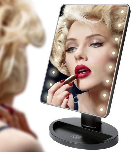 Makeup Mirror with Light/LED Light Up Mirror/Vanity Mirror with Lights / 10X Magnifying Round Make Up Mirror LED Lighted Illuminated Cosmetic Mirror with Lights Desk Free Standing Portable