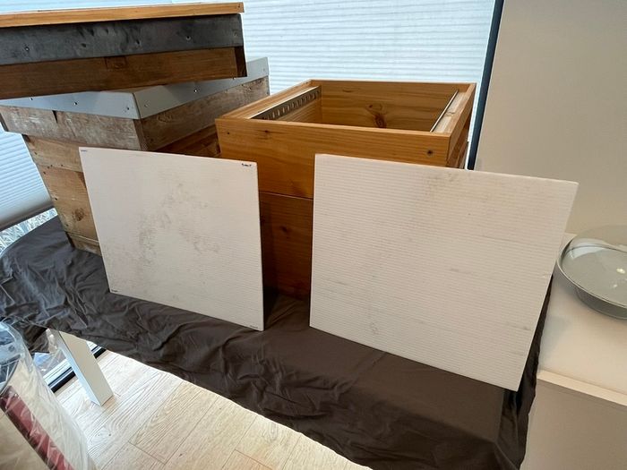 2 x Cedar National Beehives  - one brood box, 1 super box, mesh base with overwinter polycarbonate cover, queen excluder