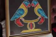 Good sized Vintage Framed String Art Two Love Birds