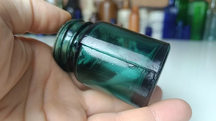 463 - Set of Three Beautiful Vintage Glass Decorative Collectible Bottles - Amber Eire Bovril, Cobalt Blue Magnesia and Turquoise Science Cream