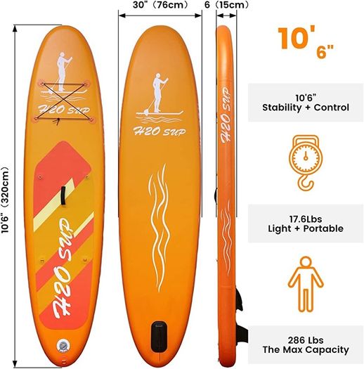 Inflatable Stand Up Paddle Board 10.6 Inch x 10 x 30 Inch x 6 Inch with Premium SUP Paddle Board Accessories And Backpack, Ultra Light, Wide Stable Design (FREE SHIPPING)