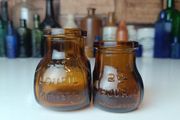 486 - Set of 2 Vintage Brown Amber Glass Cork Top Collectible Decorative Bovril Bottles