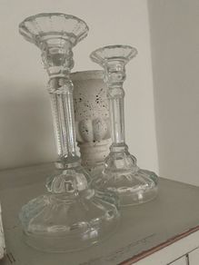 ShabbyChic Set of 2of each item 6items in total..Vintage crystal shades can be adjusted in height