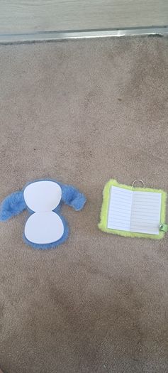 Stitch and Keroppi plush keychains with mini notebooks