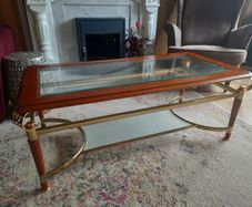 Vintage Glass & Brass Coffee Table Hollywood Regency Style