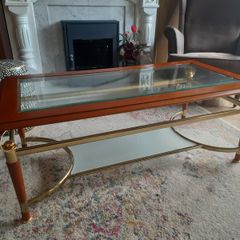 Vintage Glass & Brass Coffee Table Hollywood Regency Style