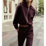 Fab Zara Dark Burgundy Suede Effect Hoodie Jacket and Matching Wide Leg Trousers Co Ord   UK 14 Image 2
