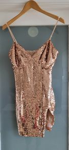 boohoo rose gold sequinced dress Sz 6UK (Fit 8UK)