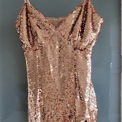 boohoo rose gold sequinced dress Sz 6UK (Fit 8UK)