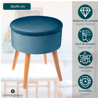 BRAND NEW Storage velvet stool made of polyester 36x44 cm color blue