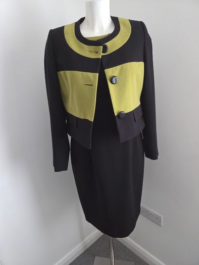 Never worn. Beautiful Size 12 Debenhams Petite collection olive green and black suit
