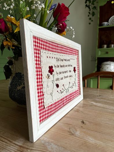 Vintage Embroidered Gingham Picture Frame