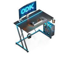 Gaming Table with Cup Holder and Headphone Hook, Double Z Frame Design Computer Desk Carbon Fiber Black 80 cm
