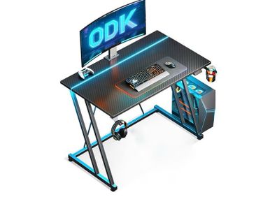 Gaming Table with Cup Holder and Headphone Hook, Double Z Frame Design Computer Desk Carbon Fiber Black 80 cm