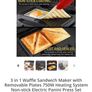 New, 3 in 1 Waffle Panini Grill Sandwich Maker with Removable Plates 750W Heating System Non-stick Electric Image 7
