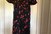 brand new new look black satin midi dress with rose detail