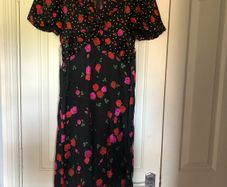 brand new new look black satin midi dress with rose detail