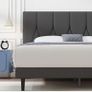 King Bed Frame, Dark Grey, Upholstered Wooden Slat Bed Frame with Headboard Image 2