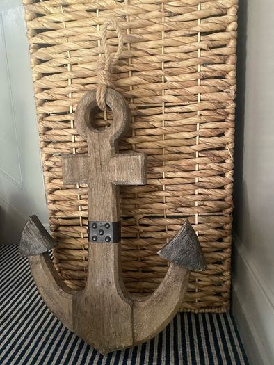 New XL rustic washed wood anchor with jute rope