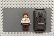 lego Star Wars sw0714 Han Solo minifigure- White Shirt with Wrinkles on Front, Dark Brown Legs, Smooth Hair