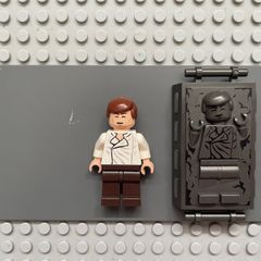 lego Star Wars sw0714 Han Solo minifigure- White Shirt with Wrinkles on Front, Dark Brown Legs, Smooth Hair