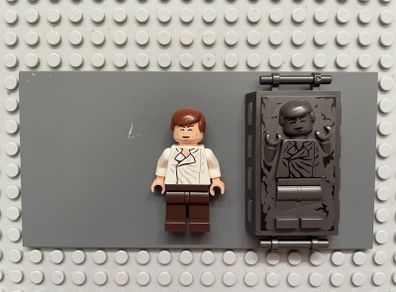 lego Star Wars sw0714 Han Solo minifigure- White Shirt with Wrinkles on Front, Dark Brown Legs, Smooth Hair