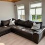 Brown leather corner sofa with footstool Image 2