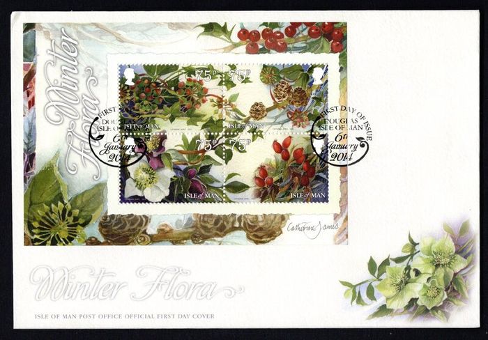 2014 Isle of Man Winter Flora Miniature Sheet Commemorative Stamp First Day Cover (FDC)