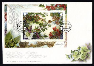 2014 Isle of Man Winter Flora Miniature Sheet Commemorative Stamp First Day Cover (FDC)