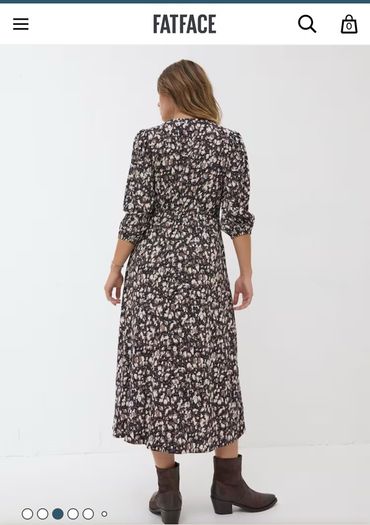 dress FatFace midi v neck 3-4 sleeves  size 16 brown floral pattern black beige BNWT