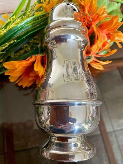 Vintage Silver Plated Sugar Caster or Shaker Baluster Shaped Body Floral foliate Engraving