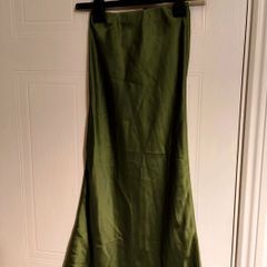 Olive Green Satin Midi Skirt PIXIEGIRL Size UK 6 / EUR 34