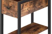 _Side Table, Bedside Table with Storage Space, Slim Sofa Table with Shelf, Coffee Table, Console Table for Small Rooms, for Living Room, Sturdy, Space-Saving, Dark Brown