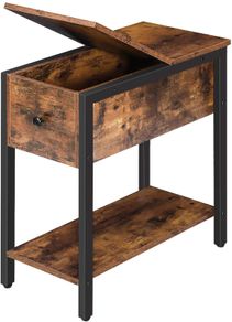 _Side Table, Bedside Table with Storage Space, Slim Sofa Table with Shelf, Coffee Table, Console Table for Small Rooms, for Living Room, Sturdy, Space-Saving, Dark Brown