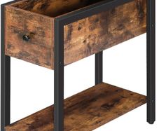 _Side Table, Bedside Table with Storage Space, Slim Sofa Table with Shelf, Coffee Table, Console Table for Small Rooms, for Living Room, Sturdy, Space-Saving, Dark Brown