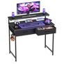 Gaming Desk with Adjustable Monitor Stand, Computer Office Desk with 2 Storage Drawers, Gaming Table with Headphone Hook, Carbon Fibre Surface, for Gamers, Workers and Students, Black, 80cm Image 4