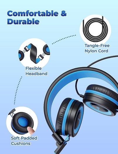 SALE Headphones, Childrens Headphones for Boys, 85/94dB Volume Limited, Stereo Sound, Foldable, Untangled Wires, 3.5mm Jack for School/Travel