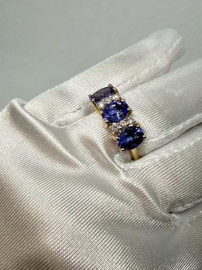 Gold 14K (585) Yellow Gold AAA Tanzanite & Lab Grown Diamond