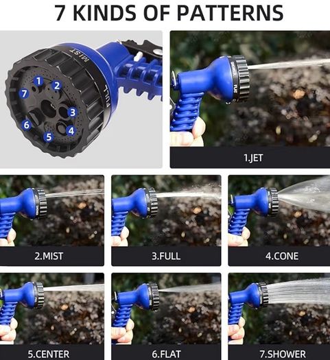100FT Garden Hoses Expandable with 3/4", 1/2" Fittings, Expanding Magic Hose, with 7 Function Spray Nozzle, Anti-Leakage Latex Core Hosepipe (30M)
