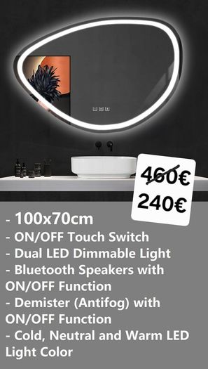 LED Bathroom Mirror Bluetooth Speakers Antifog Irregular Shape