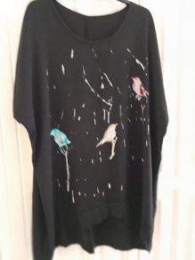 Oversized Tunic Embellished With Birds