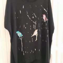 Oversized Tunic Embellished With Birds