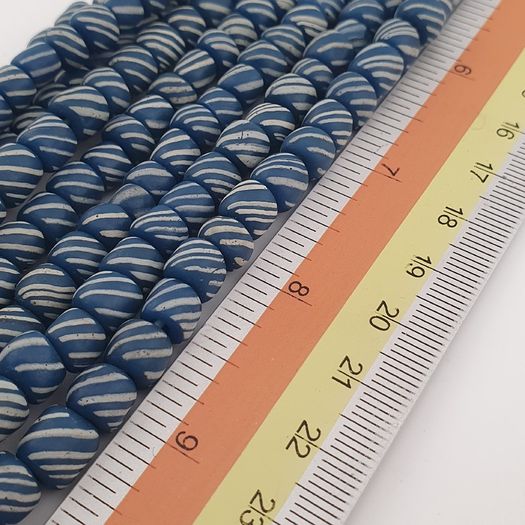 Vintage African Style White Stripe Blue 7mm -8mm Glass Beads Necklace Strand