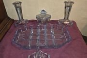 1930's Art Deco Walther and Sohne blue glass dressing table set
