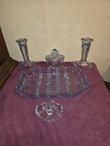 1930's Art Deco Walther and Sohne blue glass dressing table set