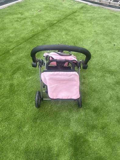 pink twin pram for dolls