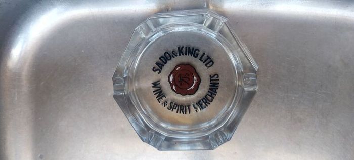Vintage Ashtray SADO & KING ltd ,wine ,spirit merchant vintage glass Ashtray, good old condition, see pictures for condition, sold as seen,,collectors item, hard to come by,price includes post thank you