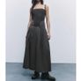 Zara Charcoal Dark Grey Pleated Corset-Style Strap Midi Dress Size L Image 2